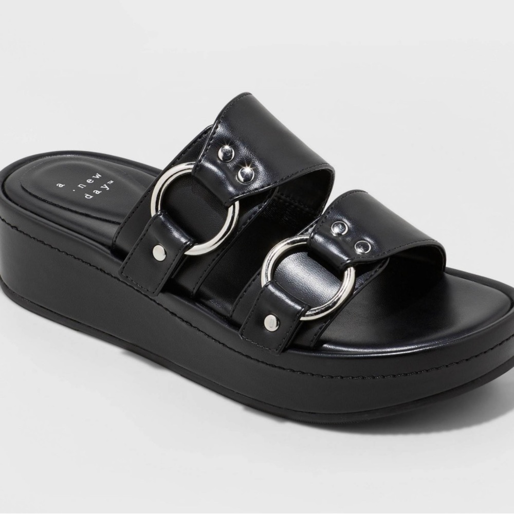 A New Day Haisley Heels, Women Memory Foam, Black With Silver Accents